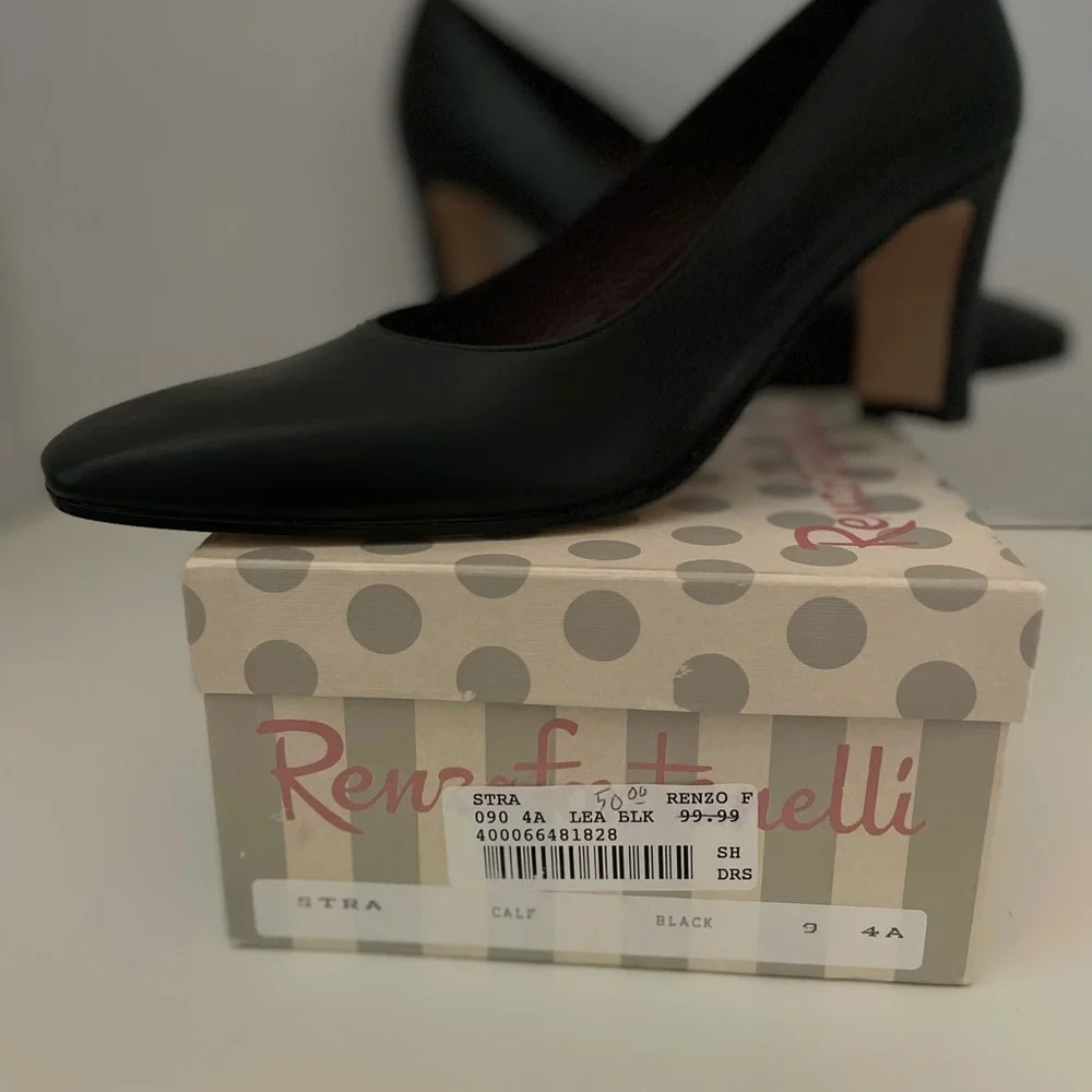 Renzo Fontanelli Black High Heel Leather Pumps, Size 9 AAAA, Made In Italy, EUC. - Picture 8 of 9